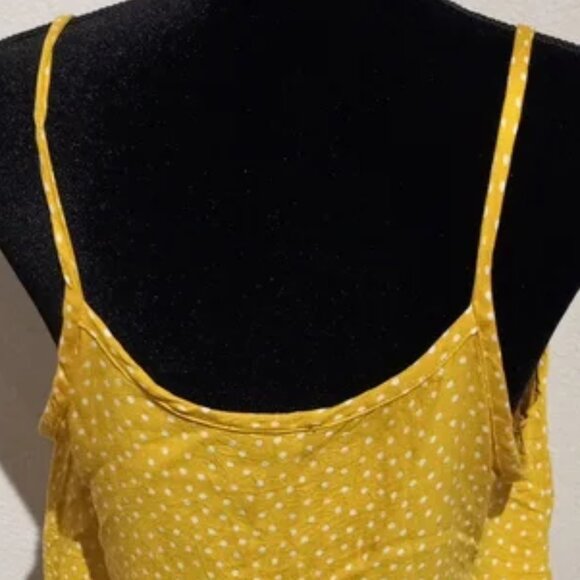 Kirious yellow with white polka dots button spaghetti strap tank top. S - Picture 4 of 4